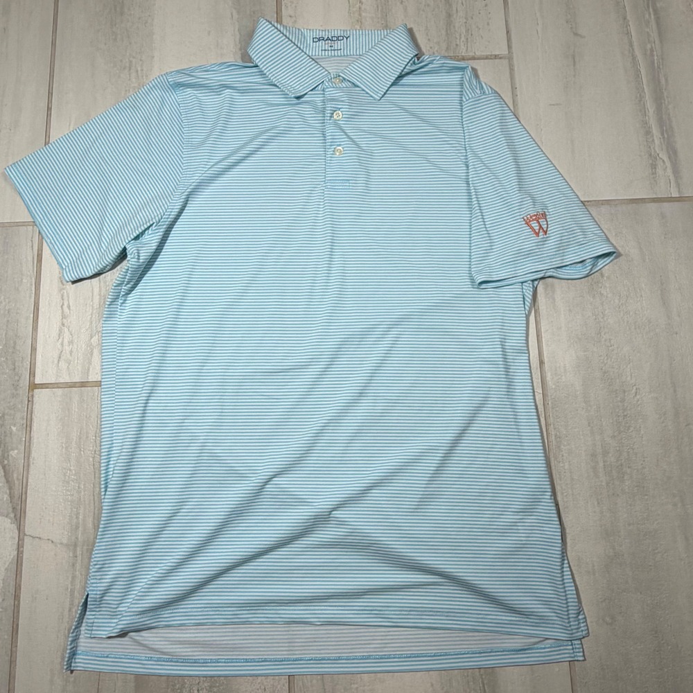 B. Draddy Sport Mens Blue Striped Performance Golf Polo Shirt Wexford Size M